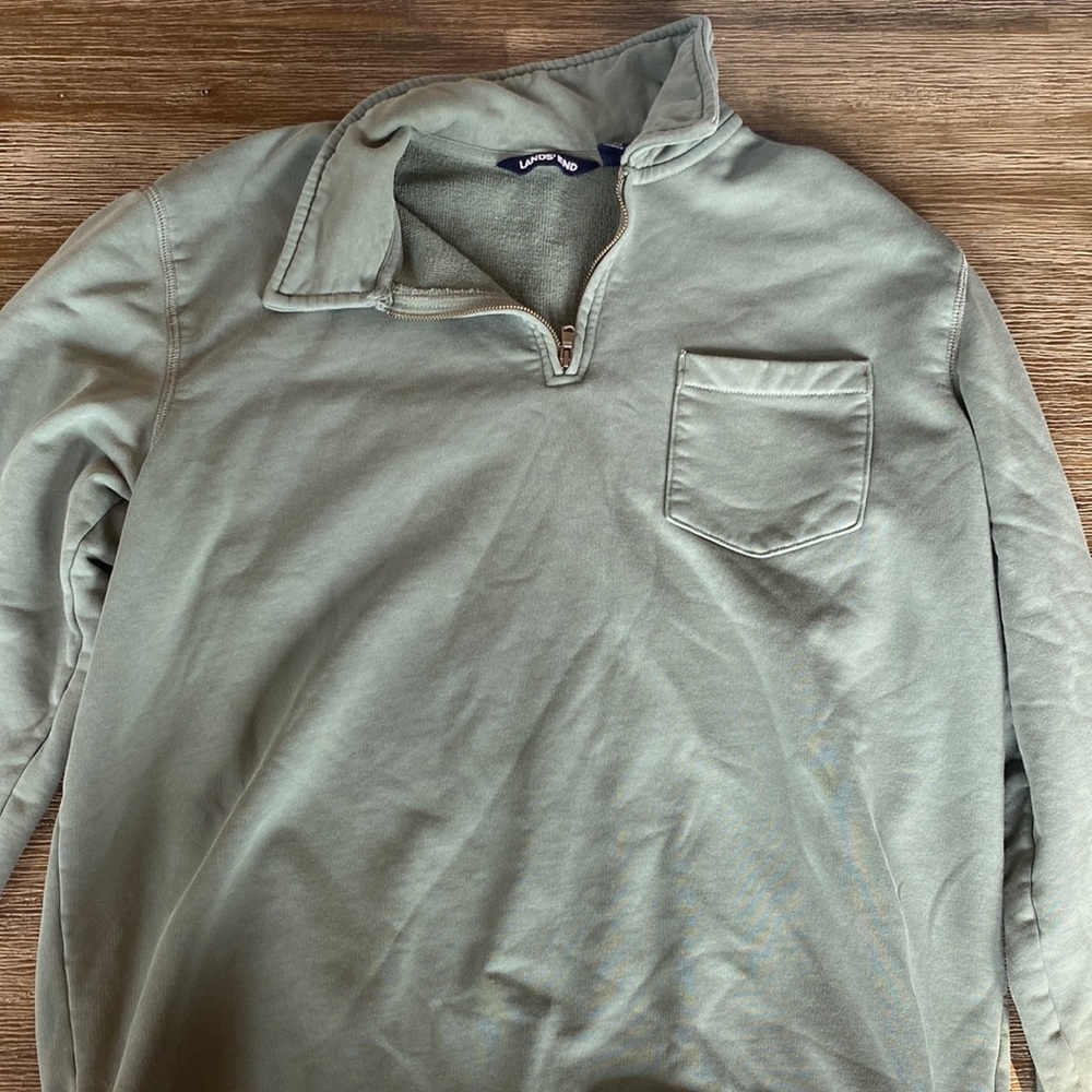 Lands End, Green Zip Up Crew Neck